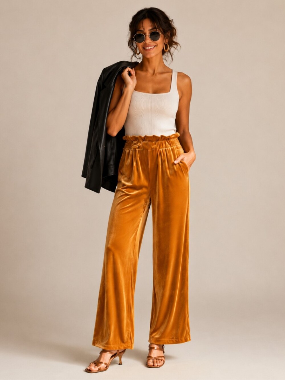 NWT Madison & Berkeley Velvet Straight Leg Pull on Pants in Mustard Yellow